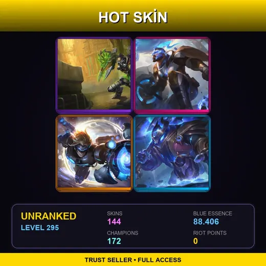 VN | Hextech Singed | Cosmic Paladin Nautilus | Battle Academia Ezreal | Blood Moon Tryndamere | 144 Skin | 172 Champ | Lv295 — Inkshadow Master Yi