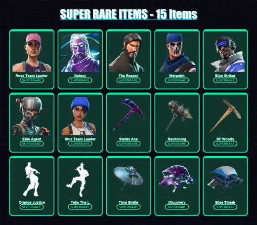 [PS4/PS5/XBOX/PC] | Rose Team Leader | Galaxy | The Reaper | Warpaint | Blue Striker | 96 skin | 109 pickaxe | 104 emote | 110 glider | Lv1515