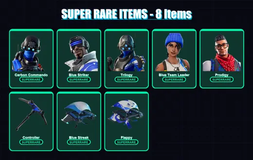[PC/XBOX/PSN] | Carbon Commando | Blue Striker | Trilogy | Blue Team Leader | Prodigy | 53 skin | 58 pickaxe | 60 emote | 55 glider | Lv1023