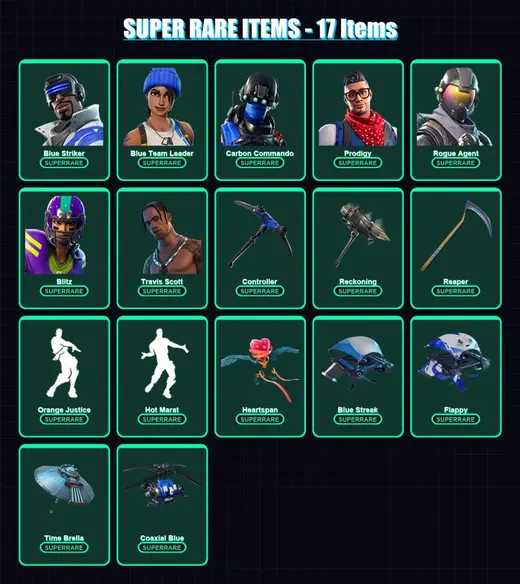 [PS4/PS5/XBOX/PC] | Blue Striker | Blue Team Leader | Carbon Commando | Prodigy | Rogue Agent | 158 skin | 70 pickaxe | 77 emote | 65 glider | Lv901