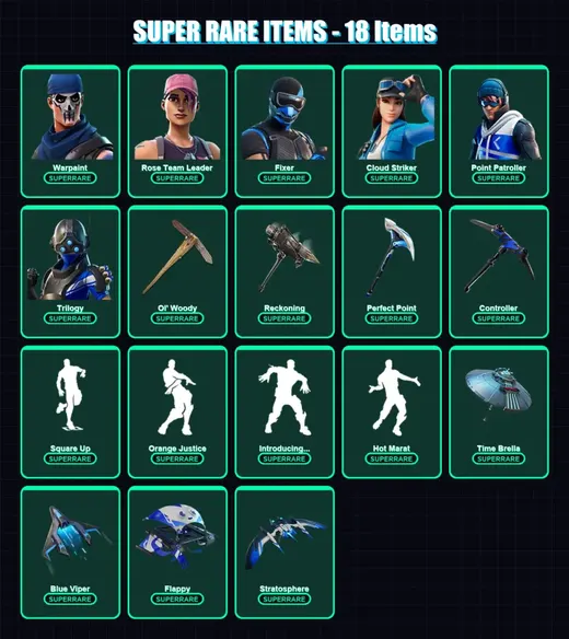[PS4/PS5/XBOX/PC] | Warpaint | Rose Team Leader | Fixer | Cloud Striker | Point Patroller | 78 skin | 96 pickaxe | 110 emote | 93 glider | Lv1179