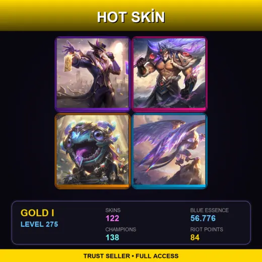 EUW | Victorious Twisted Fate | Victorious Tryndamere | Victorious Kog'Maw | Victorious Anivia | 122 Skin | 138 Champ | Gold I | Lv275