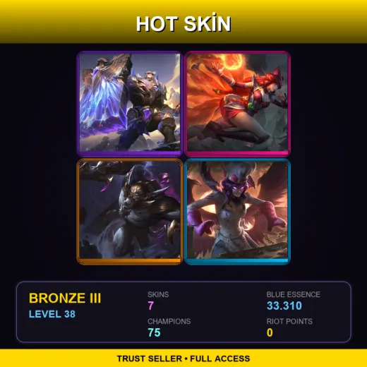 TR | Victorious Braum | Foxfire Ahri | Arcane Vander Warwick | Sinful Succulence Morgana | 7 Skin | 75 Champ | Bronze III | Lv38