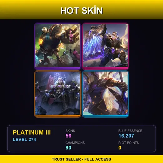 LAN | Victorious Blitzcrank | Victorious Braum | Victorious Sejuani | Victorious Aatrox | 56 Skin | 90 Champ | Platinum III | Lv274