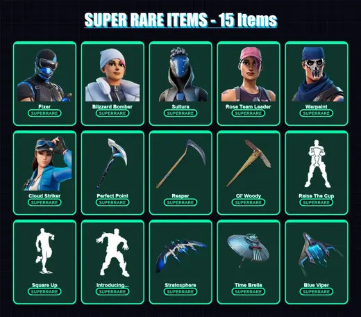[PS4/PS5/XBOX/PC] | Fixer | Blizzard Bomber | Sultura | Rose Team Leader | Warpaint | 153 skin | 172 pickaxe | 117 emote | 142 glider | Lv2001