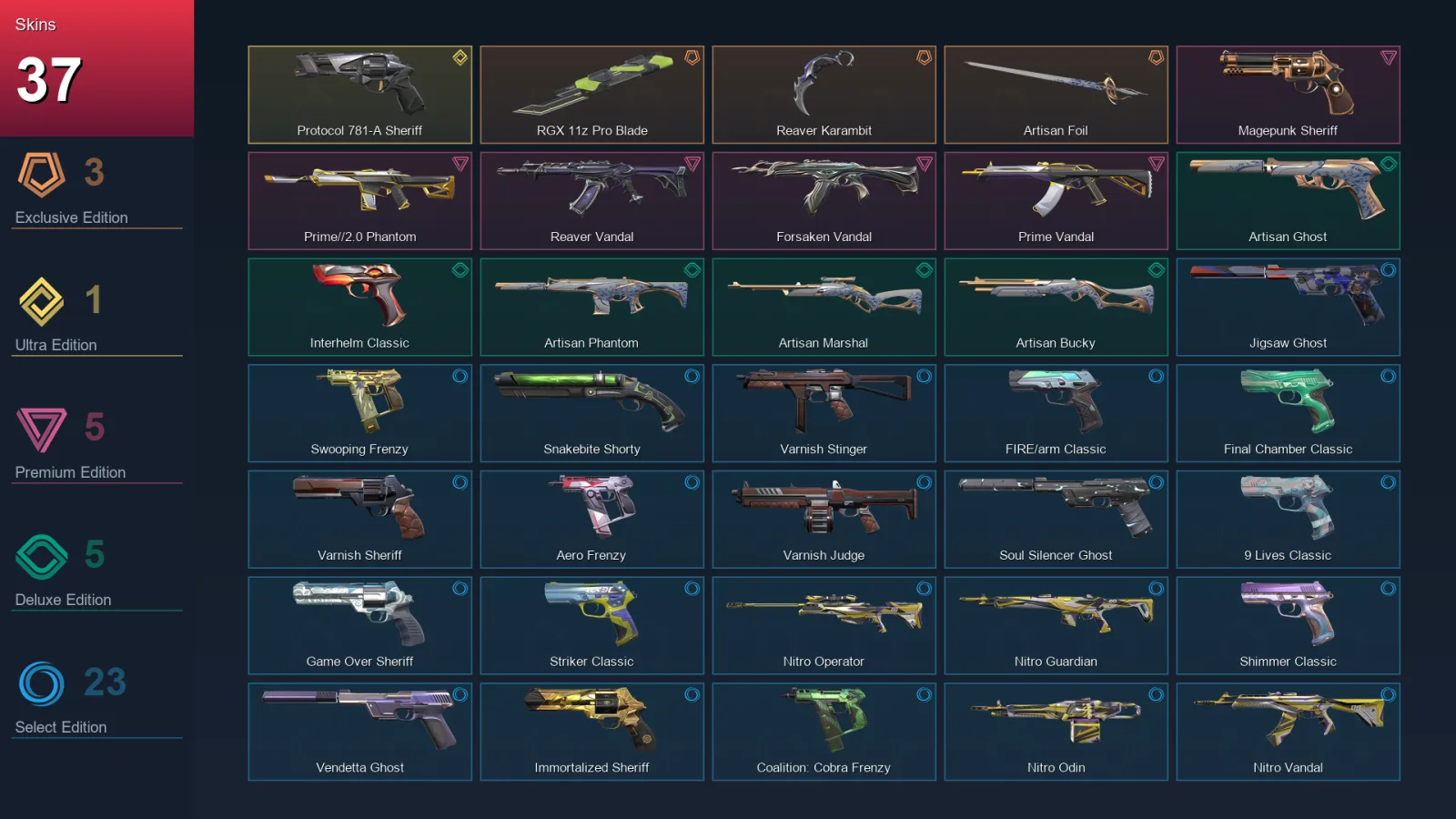 EU | Lv215 | Unranked | 37 Skin | 28 Agent | 90 Buddy