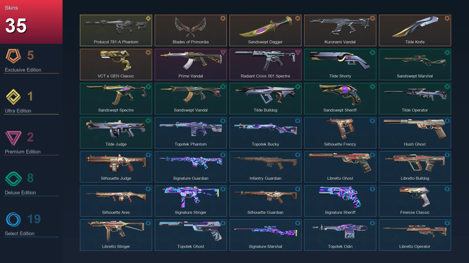 LA | Blades of Primordia | Sandswept Dagger | Kuronami Vandal | Tilde Knife | 35 Skin | 24 Agent | 47 Buddy | Lv91
