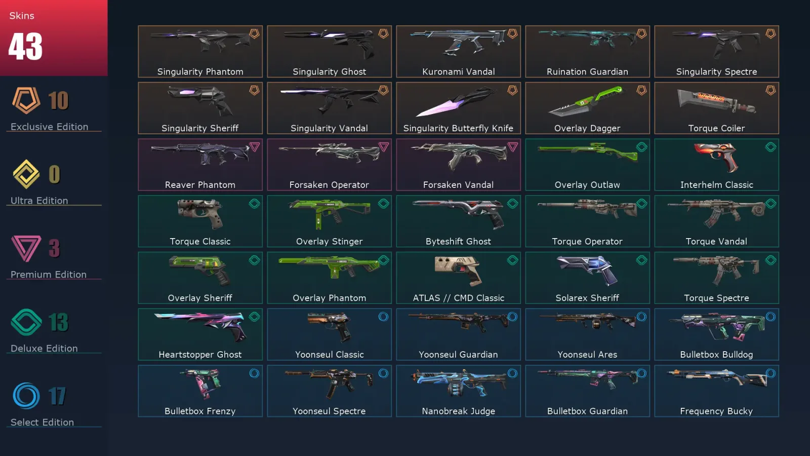 [Valorant] | EU | Level 172 | Silver 3 | 29 Agents | 43 Skins