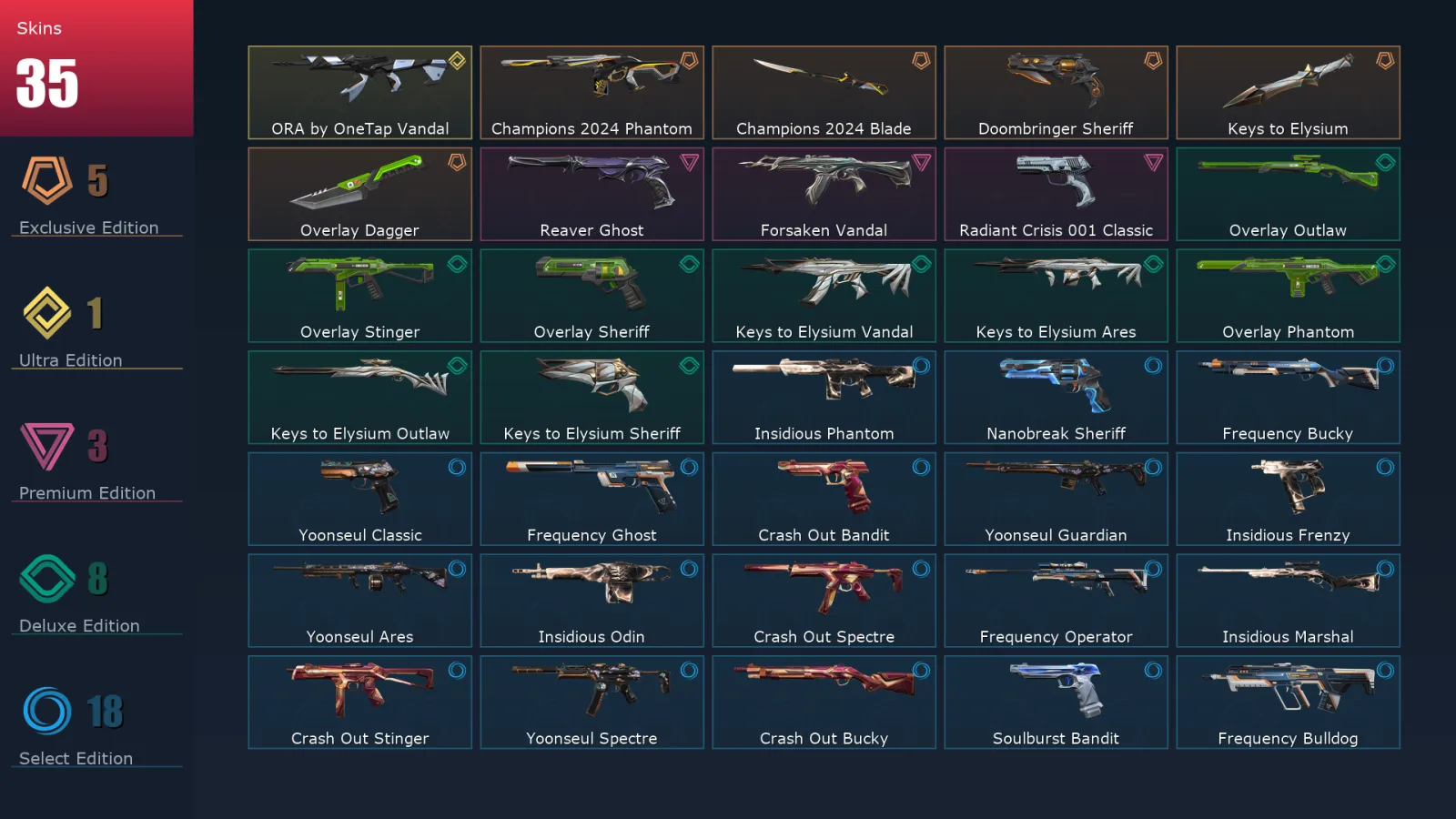 [Valorant] | EU | Level 101 | Silver 3 | 28 Agents | 35 Skins