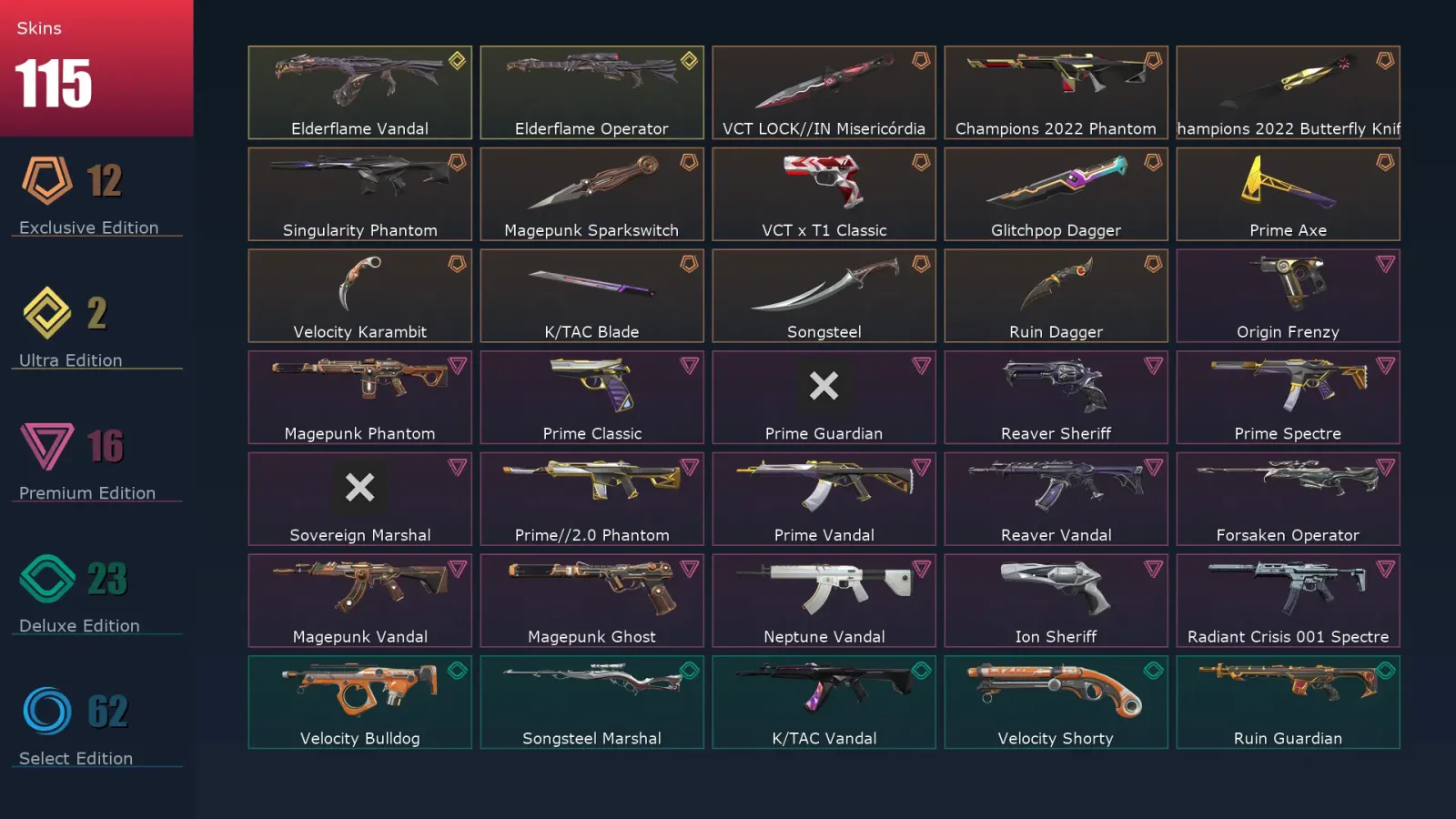 [Valorant] | EU | Level 262 | 29 Agents | 115 Skins — Valorant account