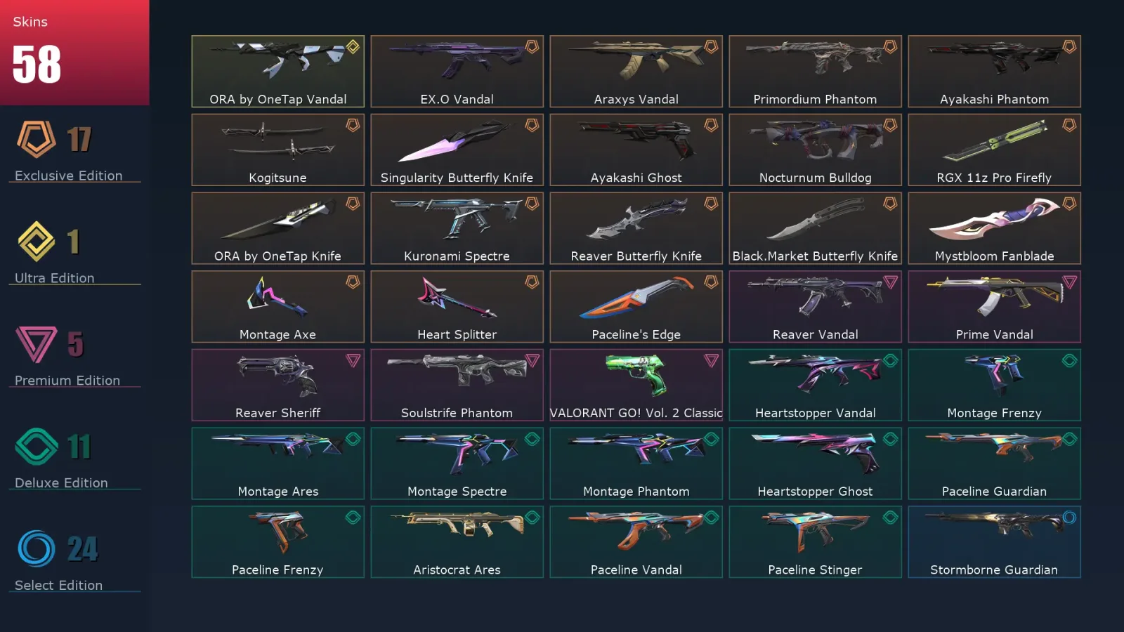 [Valorant] | EU | Level 80 | Platinum 2 | 22 Agents | 58 Skins — Valorant account