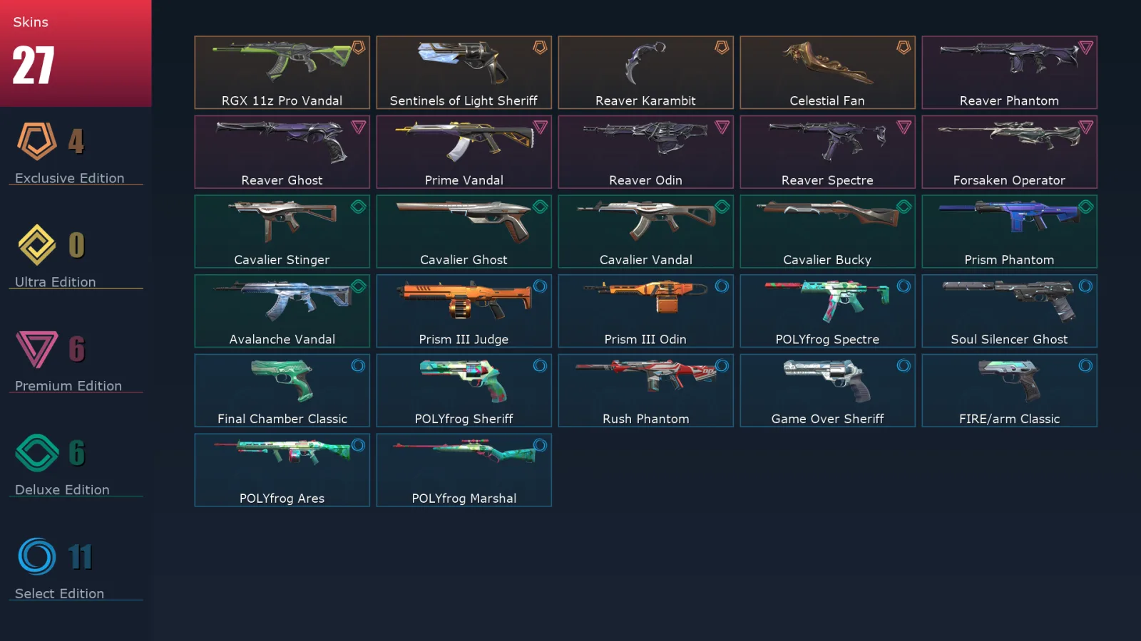 [Valorant] | EU | Level 111 | 24 Agents | 27 Skins