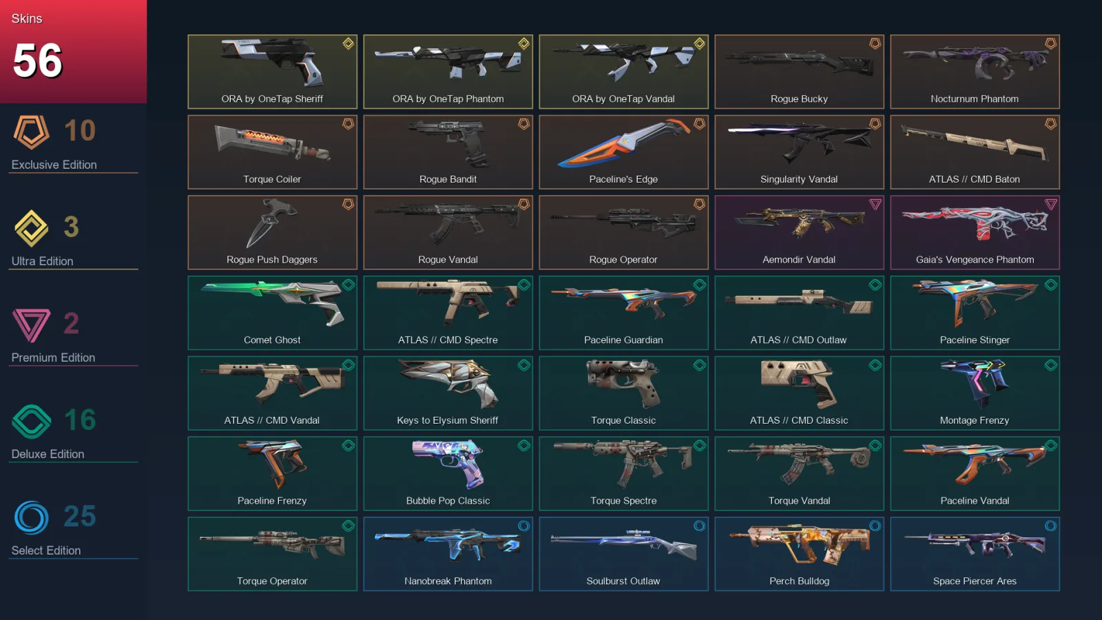 BR | Lv165 | Unranked | 56 Skin | 29 Agent | 86 Buddy