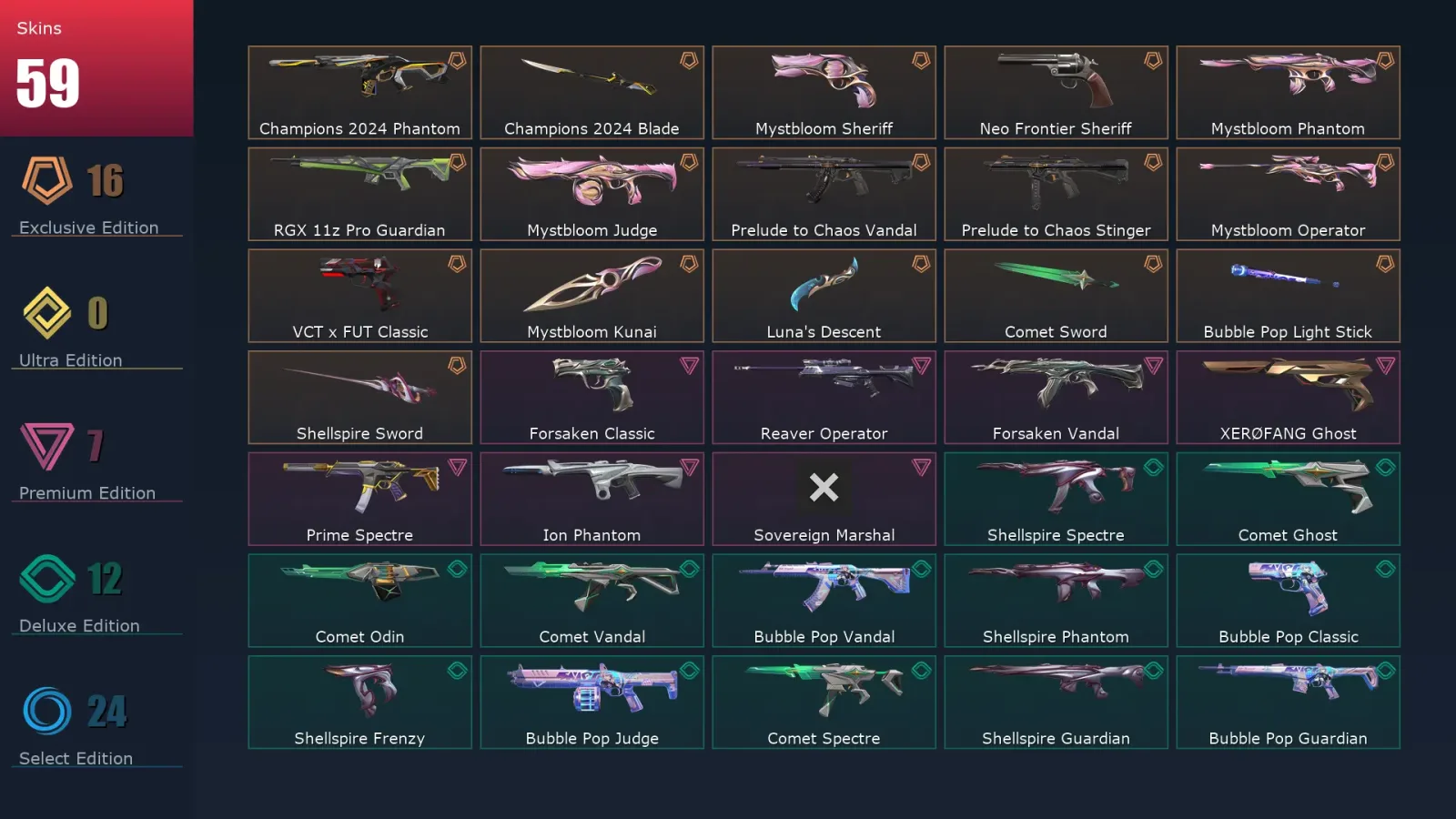 [Valorant] | EU | Level 87 | 19 Agents | 59 Skins