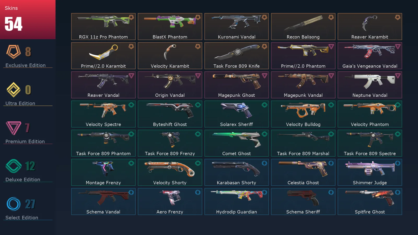 [Valorant] | EU | Level 300 | Platinum 1 | 29 Agents | 54 Skins