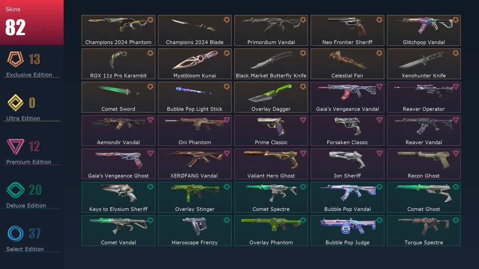 [Valorant] | EU | Level 90 | Ascendant 1 | 29 Agents | 82 Skins