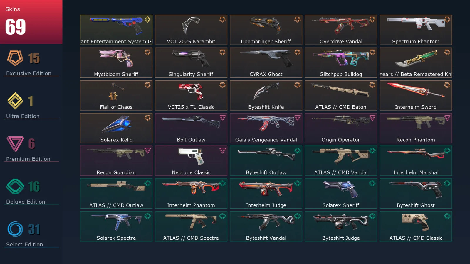 [Valorant] | EU | Level 132 | Ascendant 1 | 29 Agents | 69 Skins