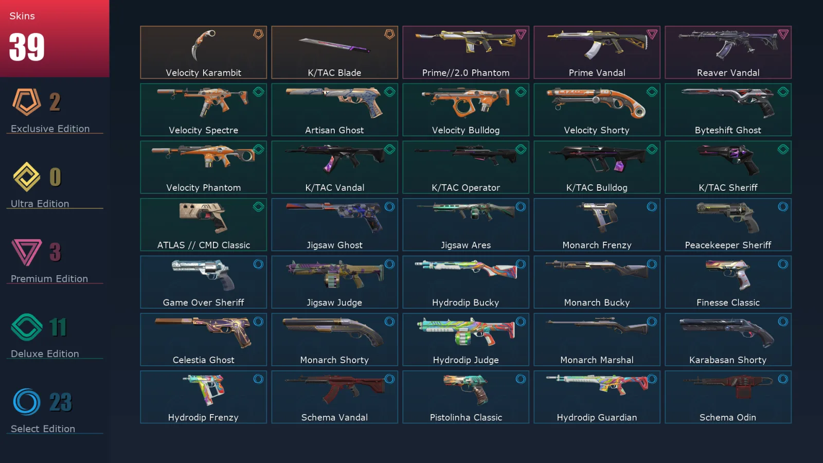 [Valorant] | EU | Level 168 | 29 Agents | 39 Skins