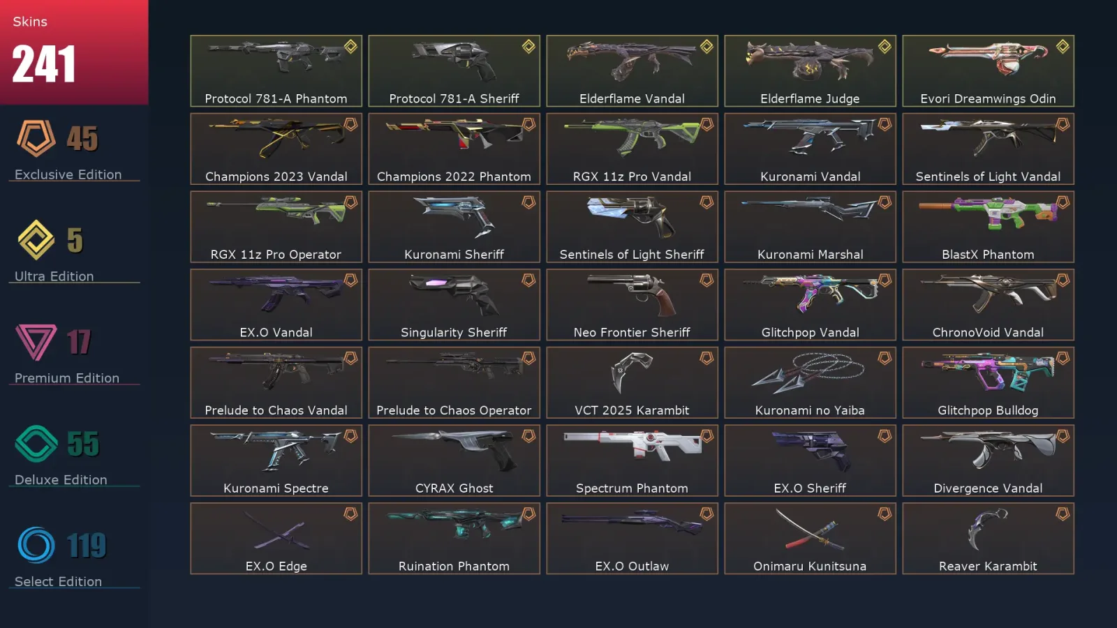 [Valorant] | EU | Level 415 | Diamond 2 | 29 Agents | 241 Skins — Valorant account
