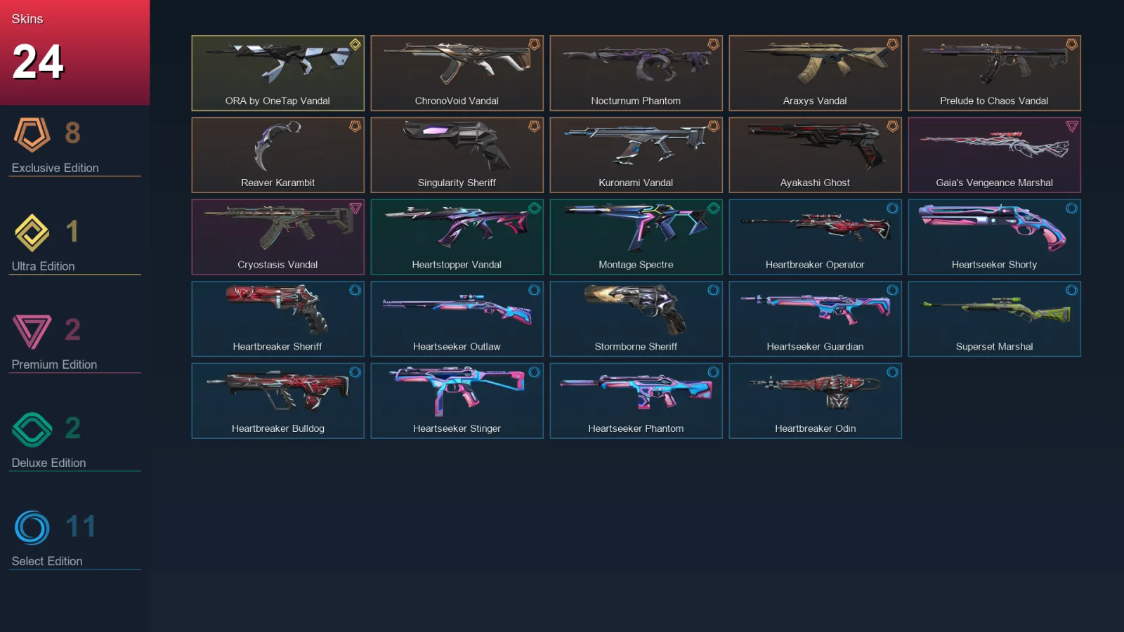 EU | Lv24 | Unranked | 24 Skin | 9 Agent | 11 Buddy