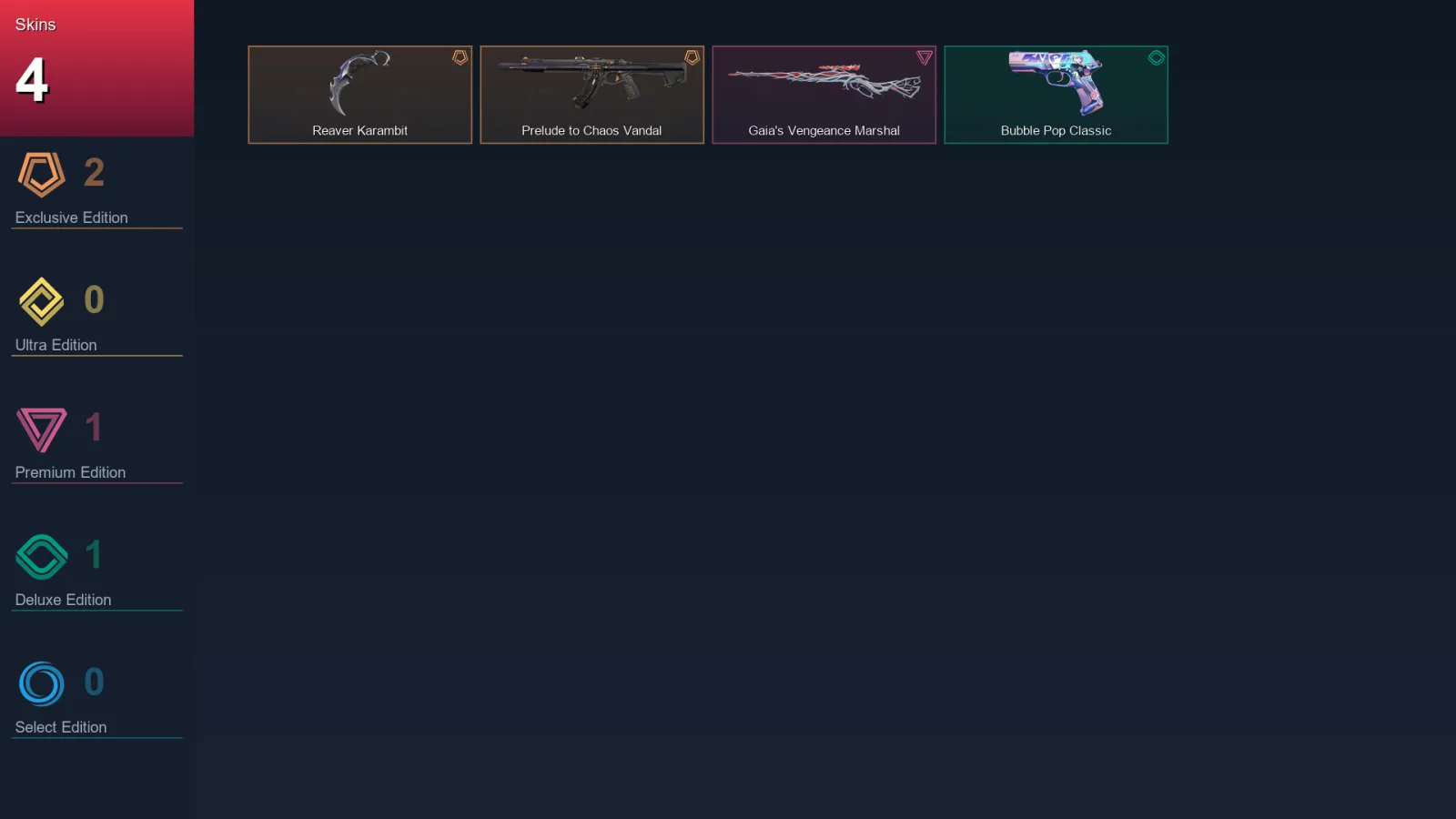 EU | Reaver Karambit | Prelude to Chaos Vandal | Gaia's Vengeance Marshal | Bubble Pop Classic | 4 Skin | 18 Agent | 24 Buddy | Lv51