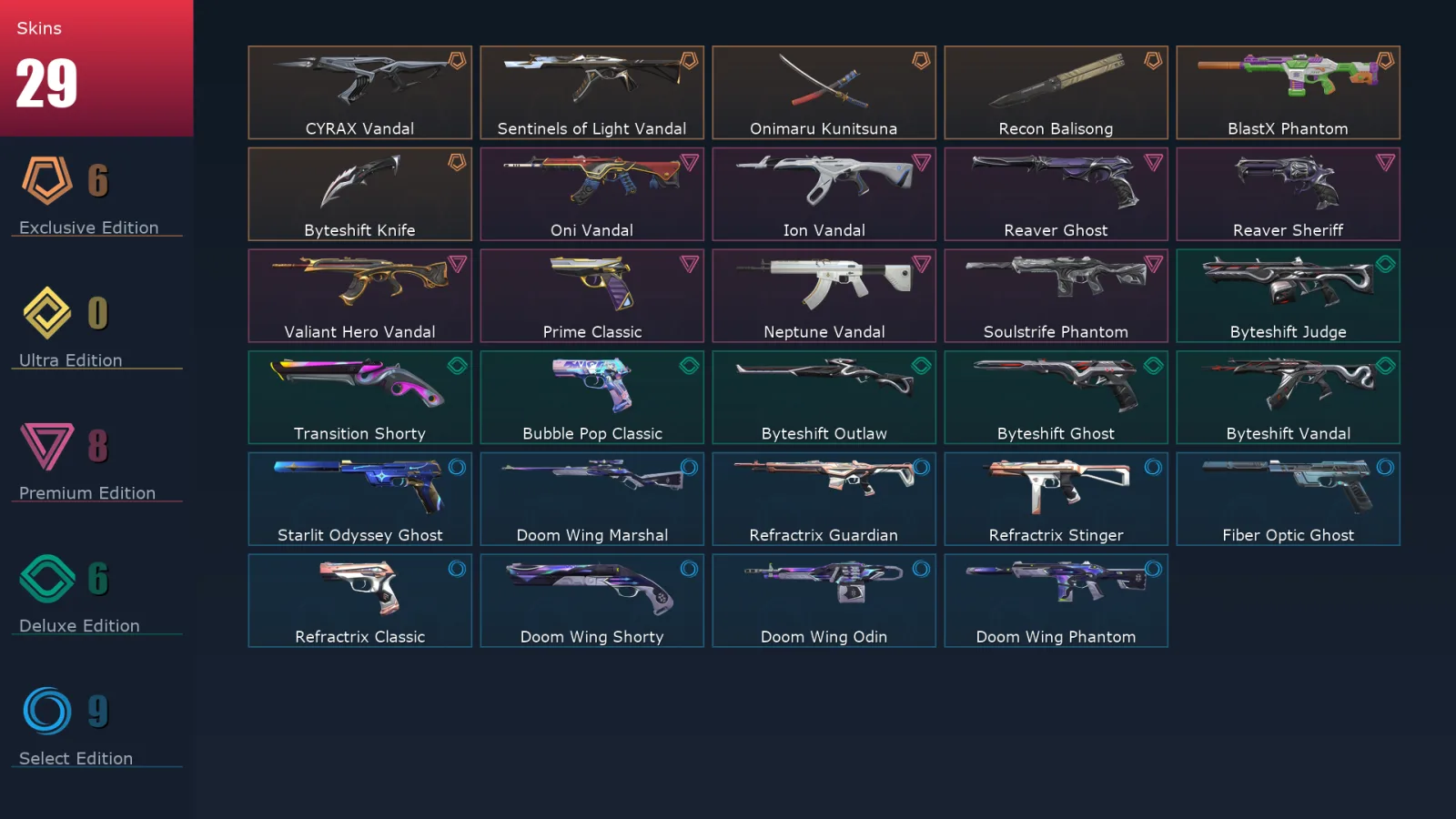 [Valorant] | EU | Level 145 | 27 Agents | 29 Skins