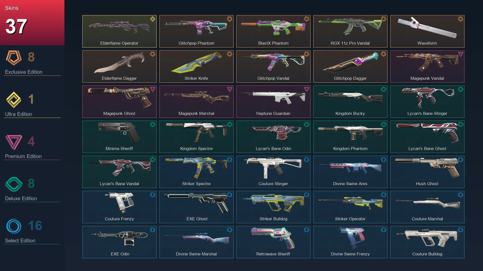 NA | Lv97 | Unranked | 37 Skin | 25 Agent | 48 Buddy