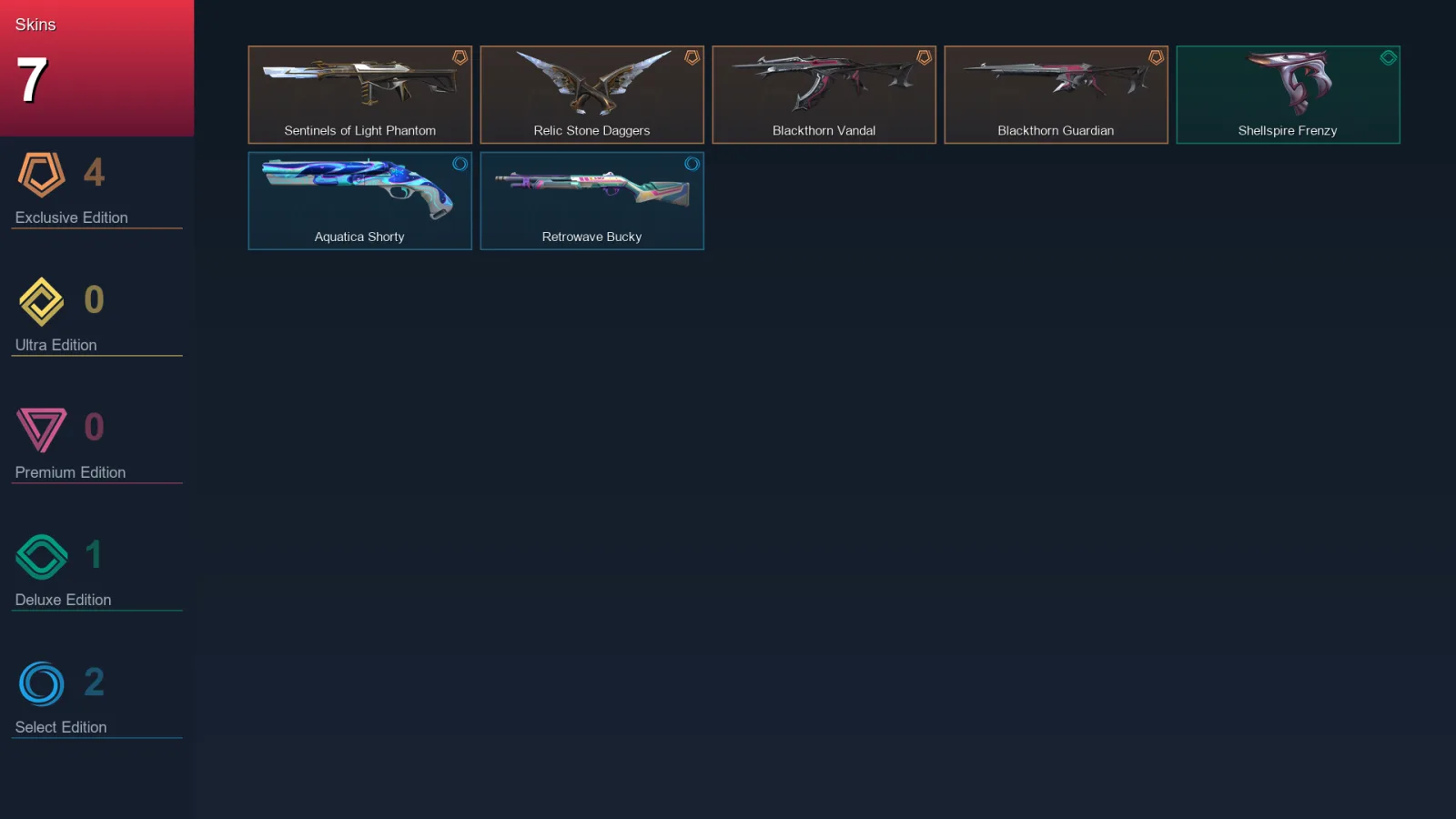 EU | Sentinels of Light Phantom | Relic Stone Daggers | Blackthorn Vandal | Blackthorn Guardian | 7 Skin | 10 Agent | 5 Buddy | Lv18