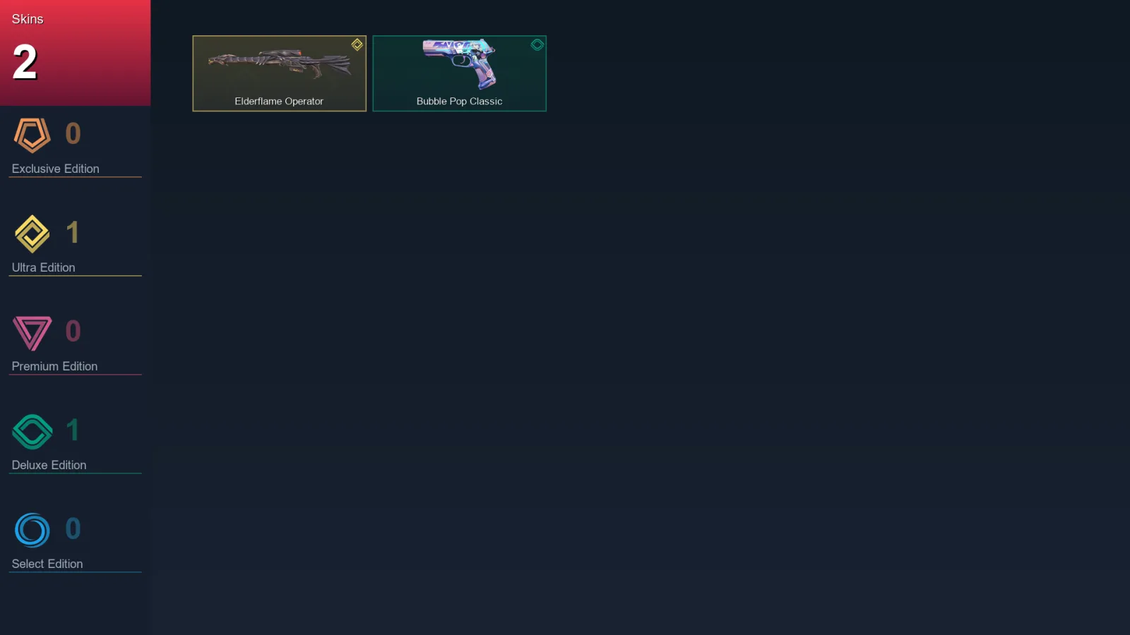 AP | Lv42 | Unranked | 2 Skin | 14 Agent | 18 Buddy — Elderflame Operator