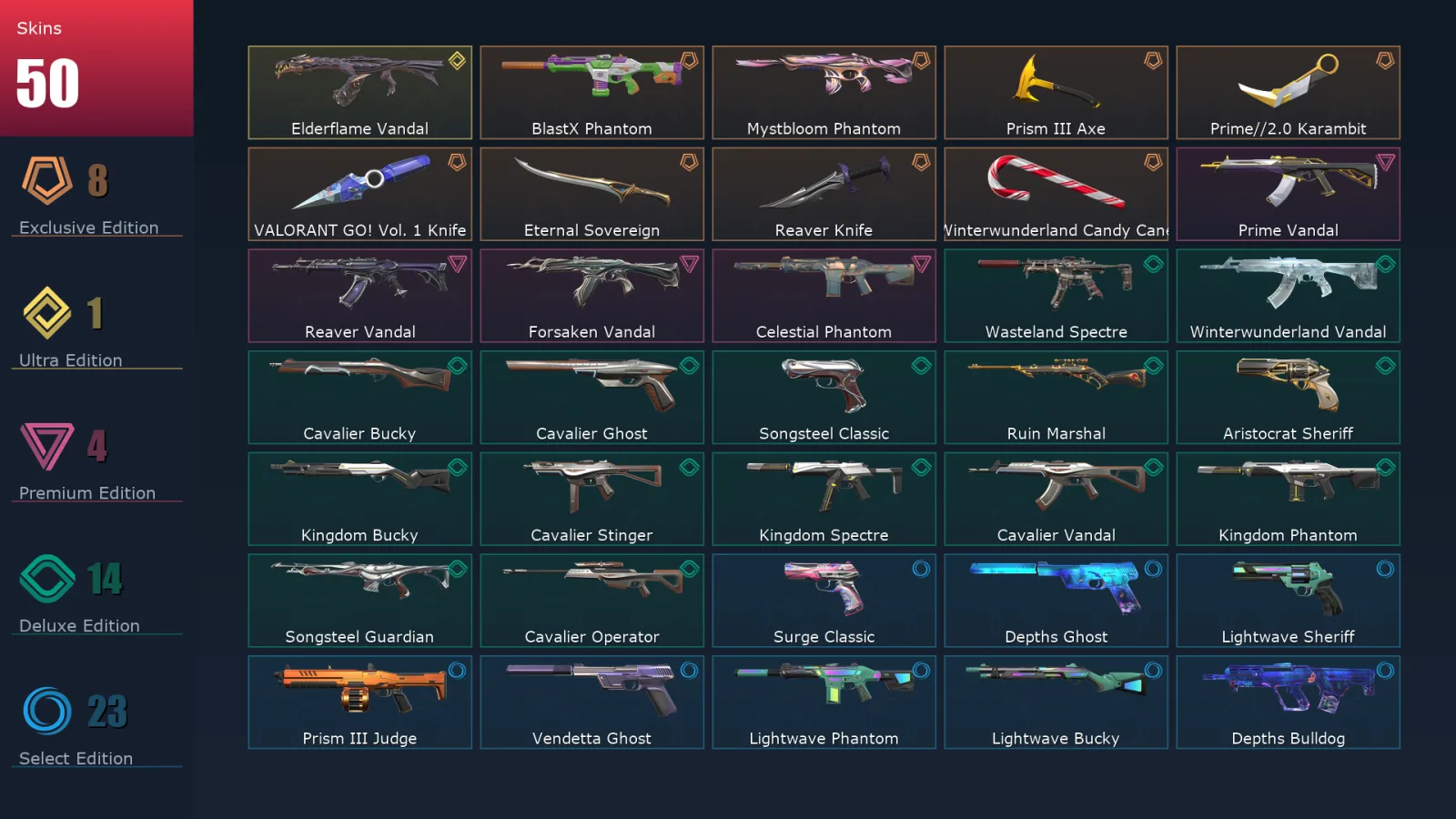 [Valorant] | EU | Level 42 | 17 Agents | 50 Skins