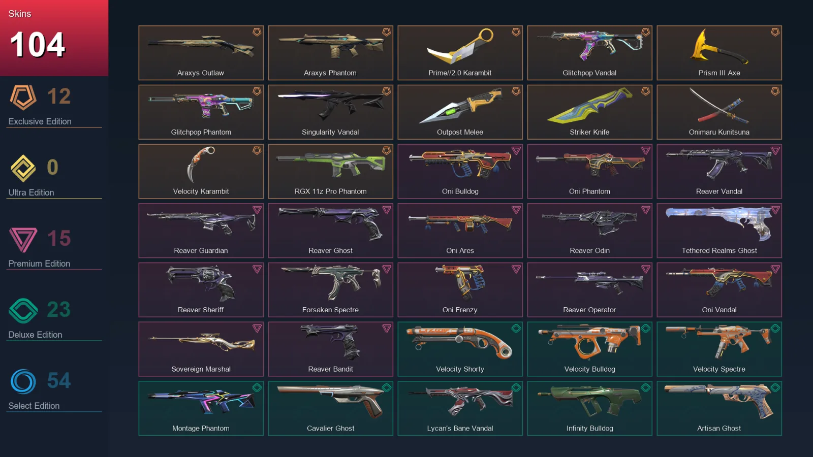 AP | Lv273 | Unranked | 104 Skin | 29 Agent | 123 Buddy