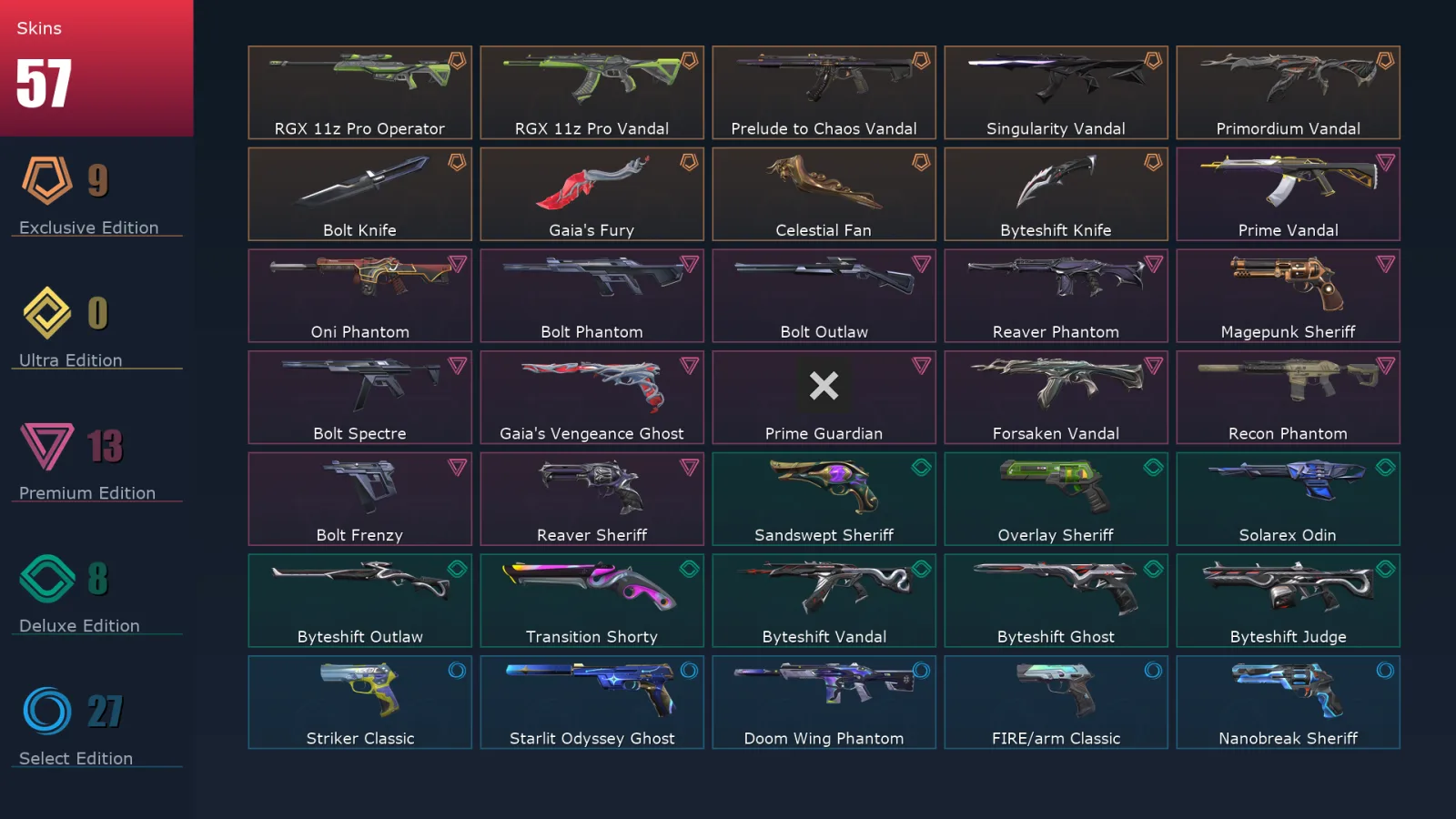 [Valorant] | EU | Level 253 | 28 Agents | 57 Skins