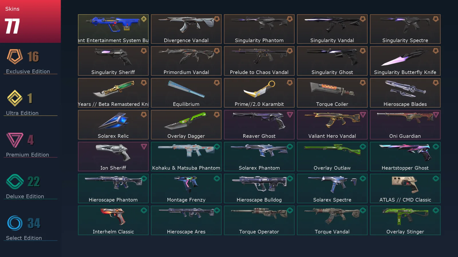 [Valorant] | EU | Level 244 | 29 Agents | 77 Skins