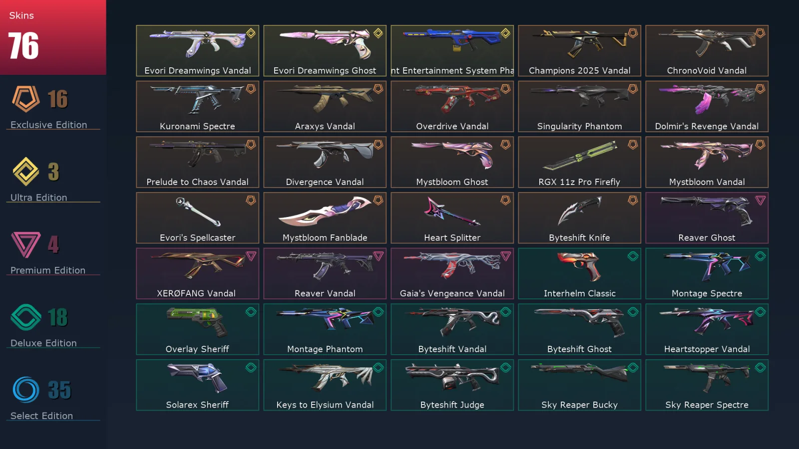 [Valorant] | EU | Level 181 | 29 Agents | 76 Skins