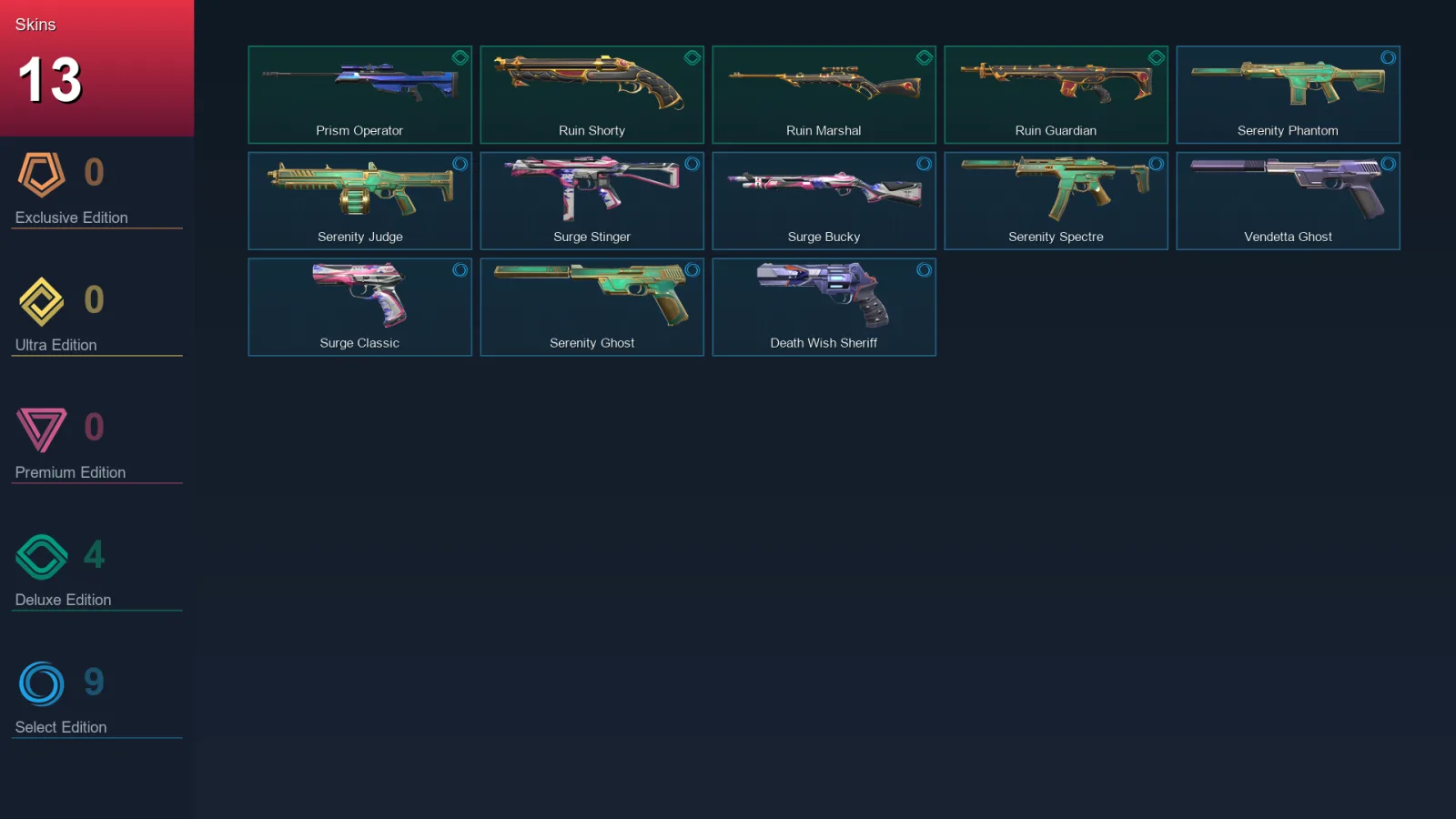 AP | Lv86 | Unranked | 13 Skin | 23 Agent | 46 Buddy — Serenity Phantom