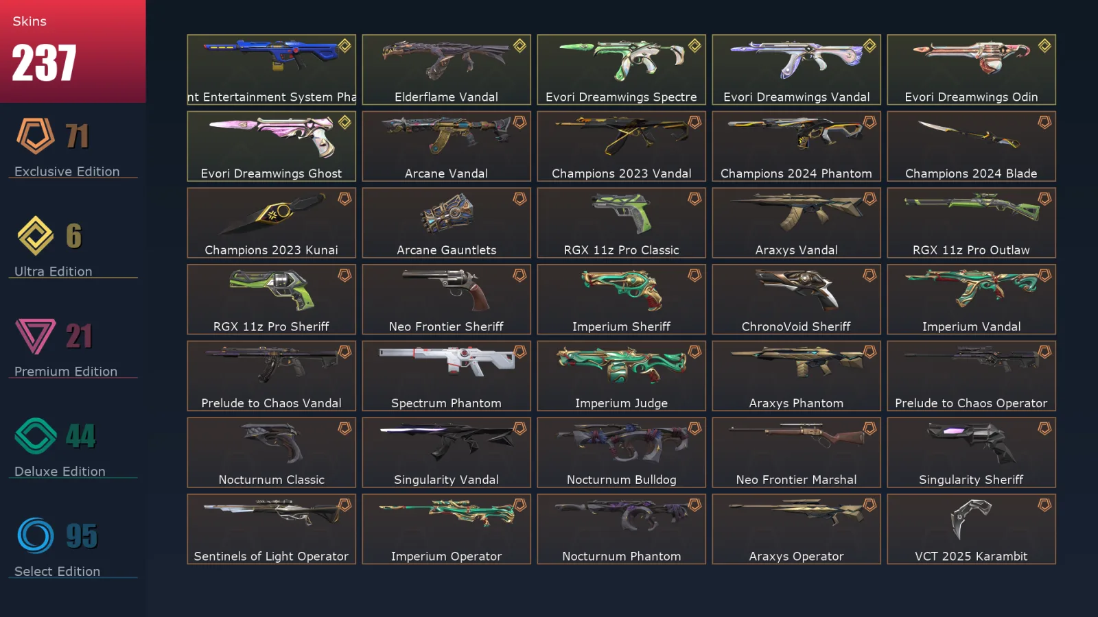[Valorant] | EU | Level 249 | 29 Agents | 237 Skins