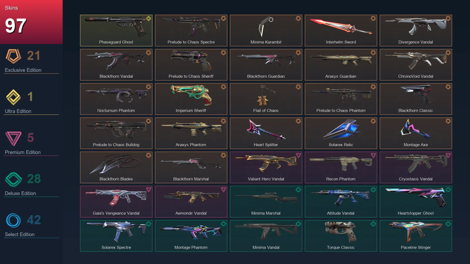 NA | Lv118 | Unranked | 97 Skin | 25 Agent | 69 Buddy