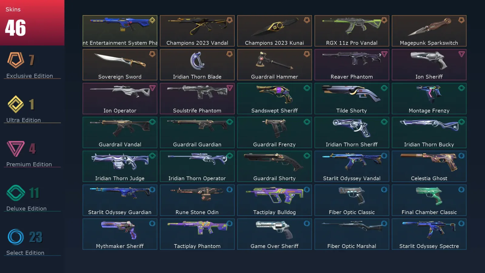 [Valorant] | EU | Level 213 | 29 Agents | 46 Skins