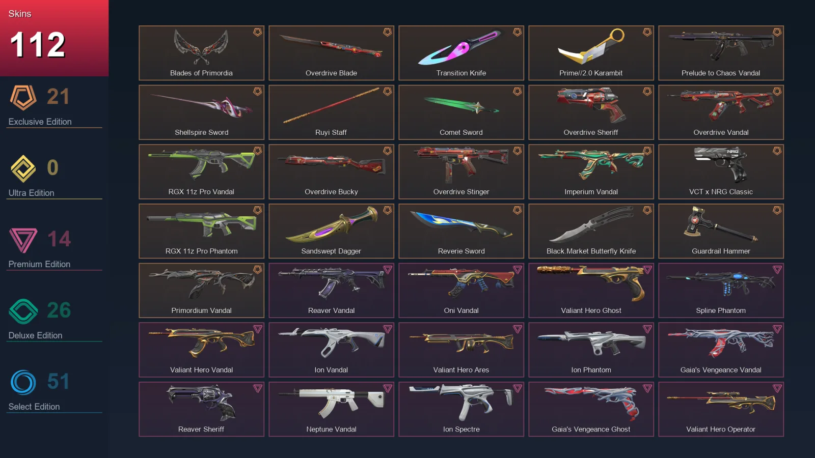 BR | Lv165 | Unranked | 112 Skin | 26 Agent | 97 Buddy