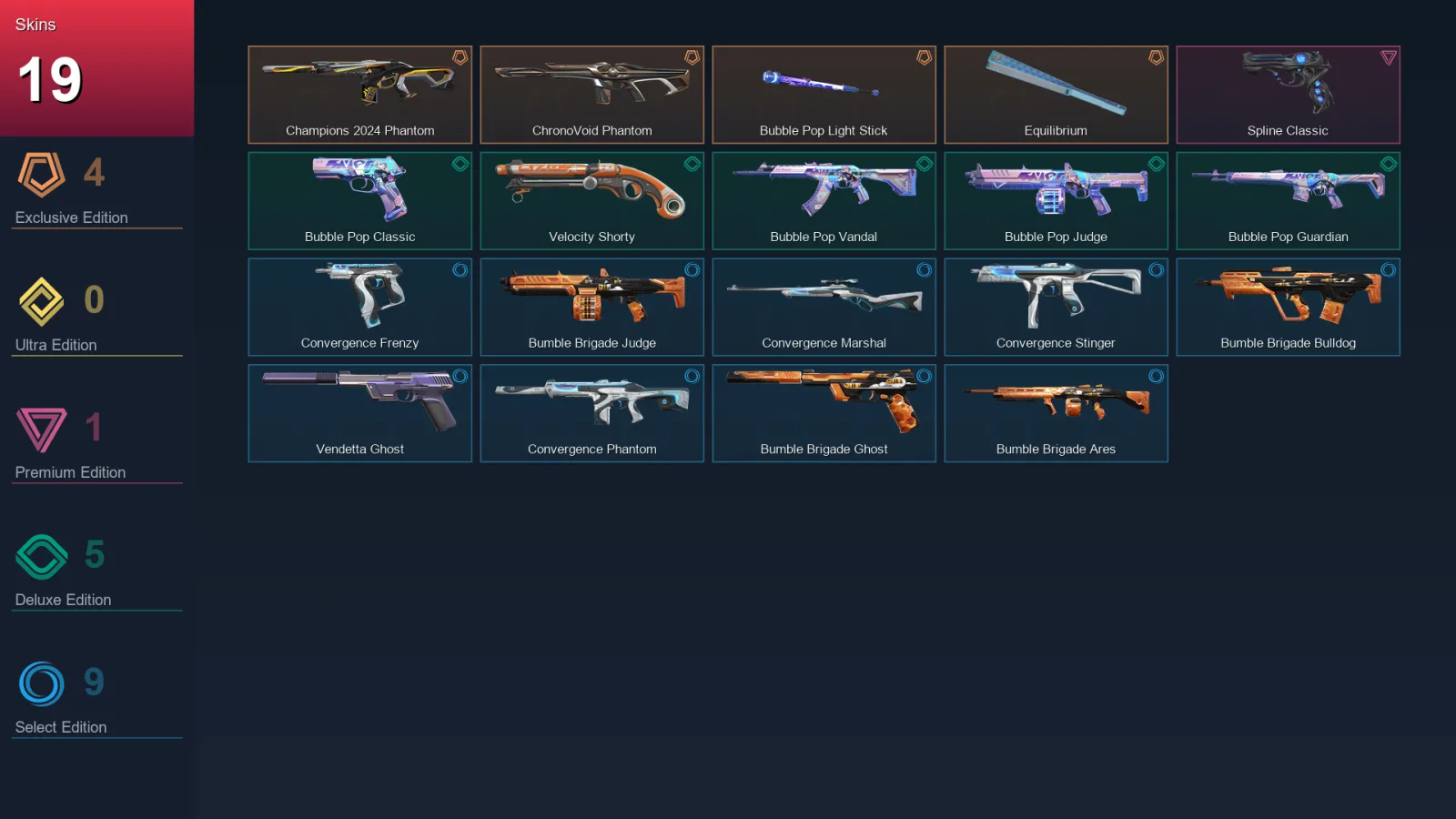 NA | Lv45 | Unranked | 19 Skin | 11 Agent | 24 Buddy