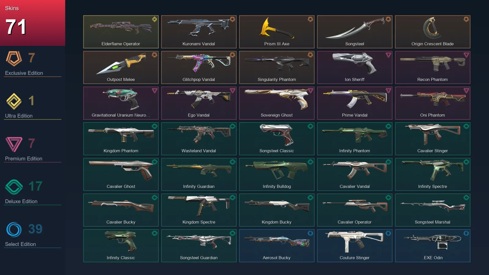 EU | Lv170 | Unranked | 71 Skin | 24 Agent | 96 Buddy