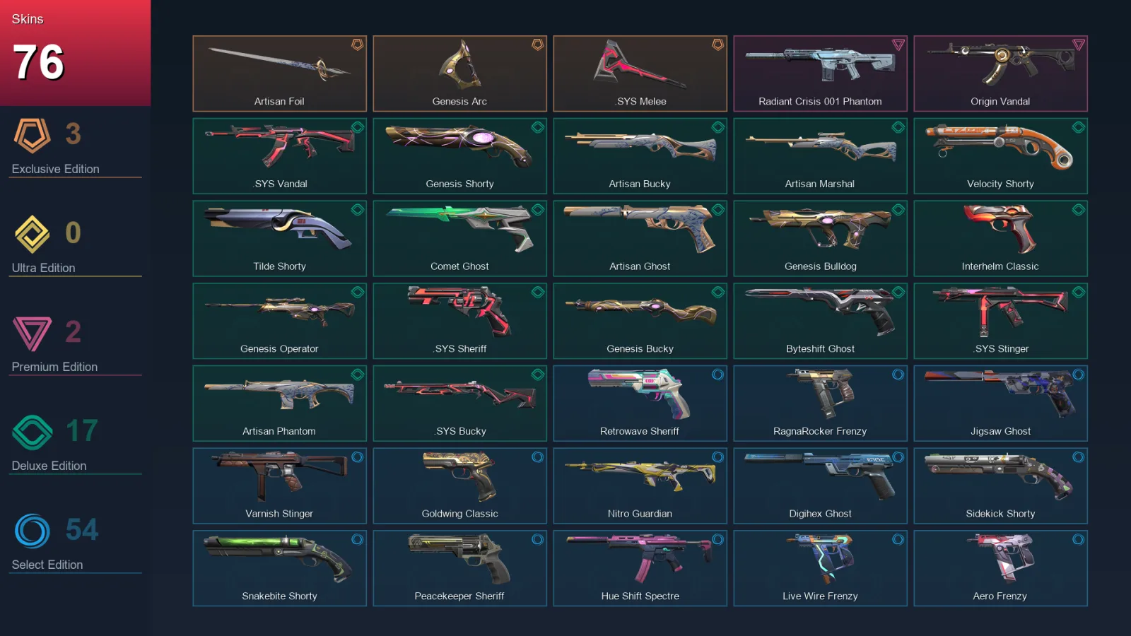 AP | Lv486 | Unranked | 76 Skin | 28 Agent | 163 Buddy — Valorant account