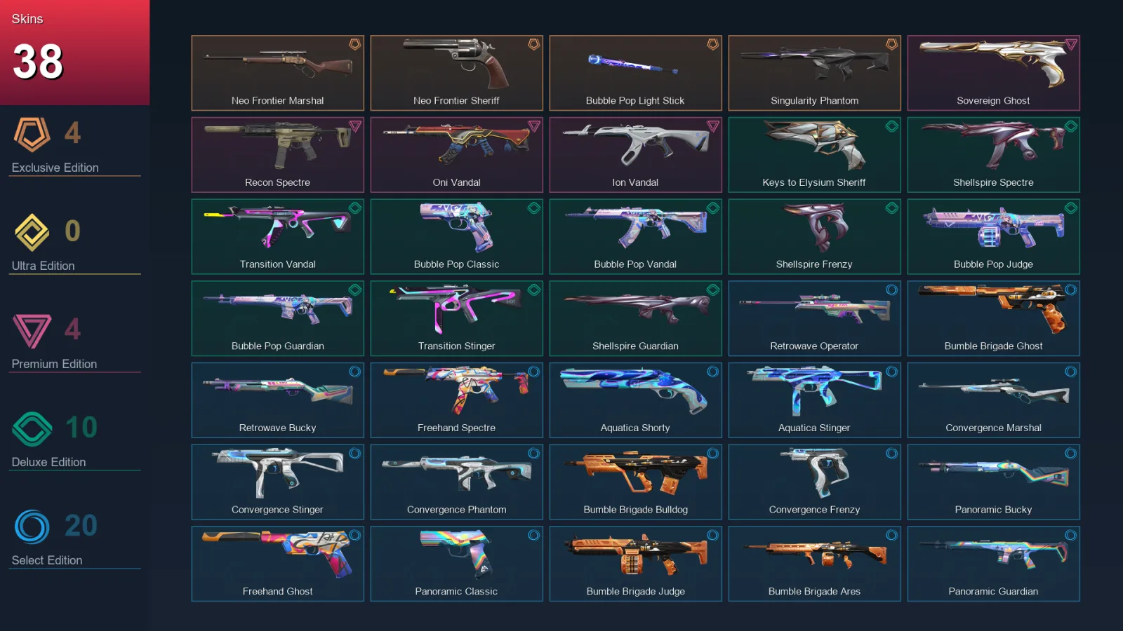 EU | Neo Frontier Marshal | Neo Frontier Sheriff | Bubble Pop Light Stick | Singularity Phantom | 38 Skin | 19 Agent | 65 Buddy | Lv110