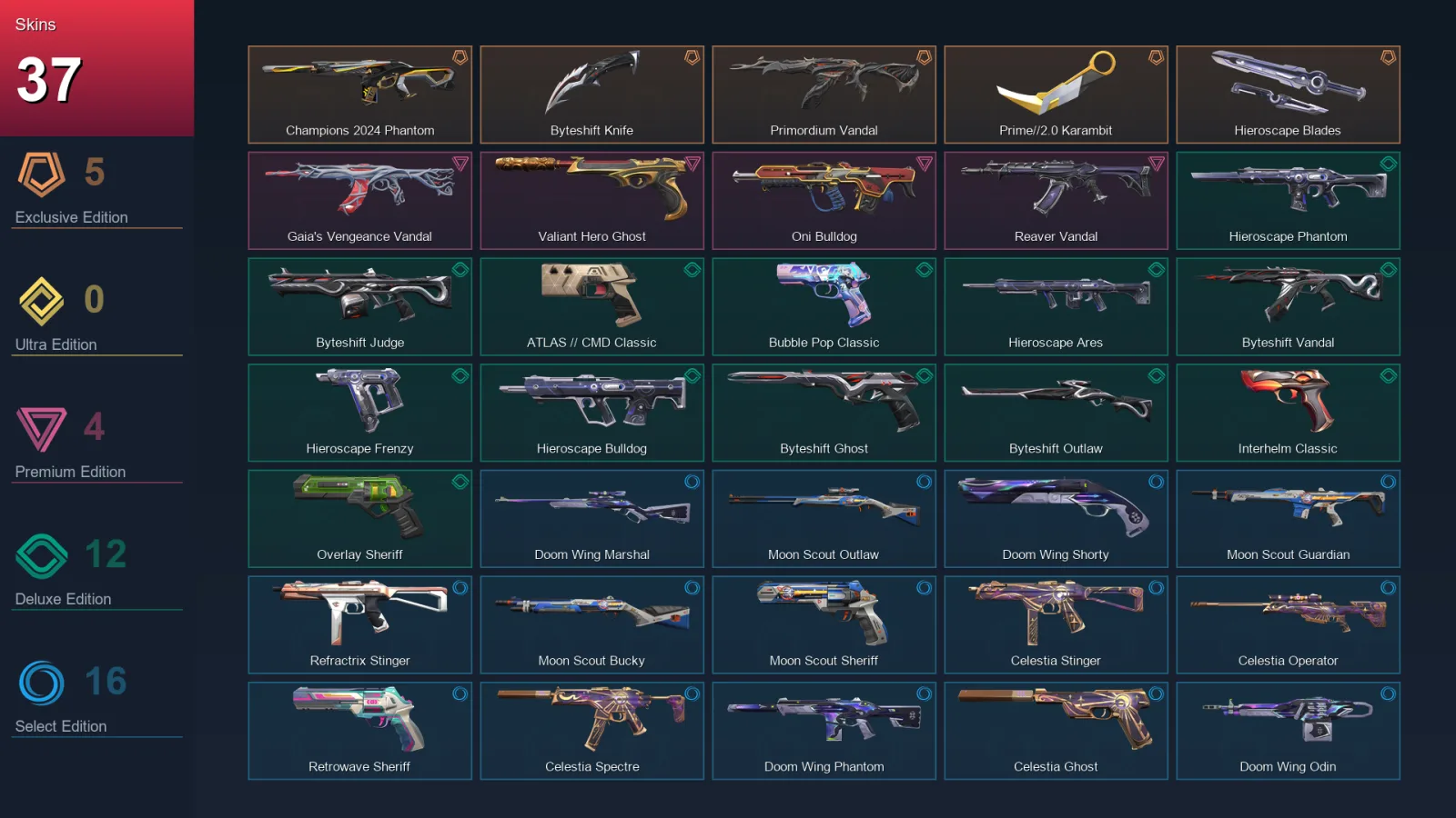 EU | Lv155 | Unranked | 37 Skin | 24 Agent | 74 Buddy
