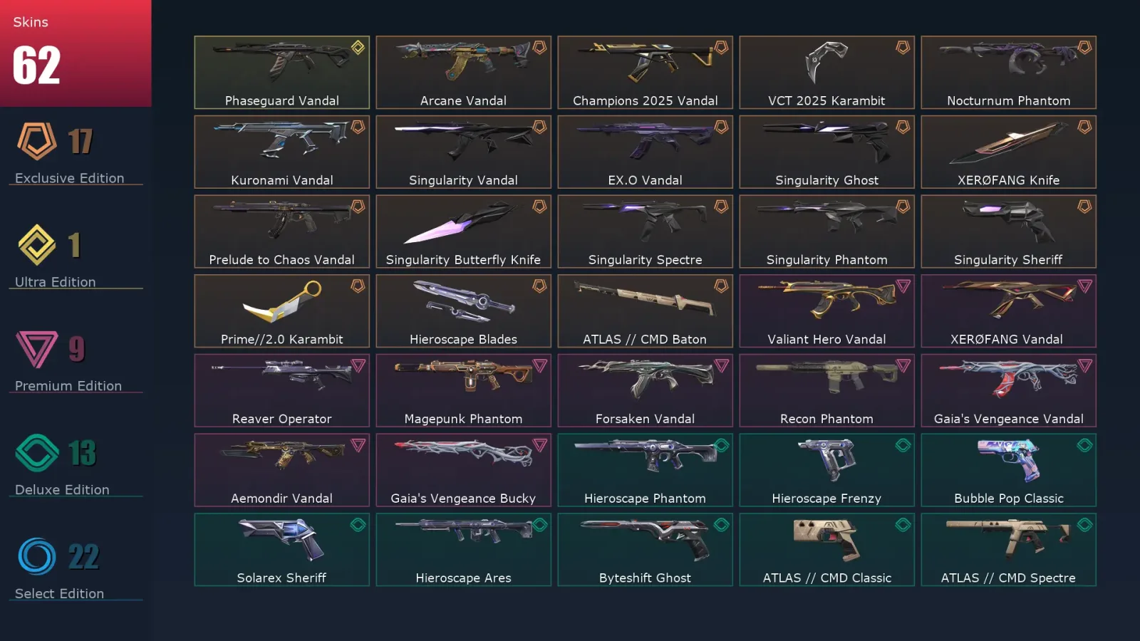 [Valorant] | EU | Level 260 | 28 Agents | 62 Skins — Valorant account