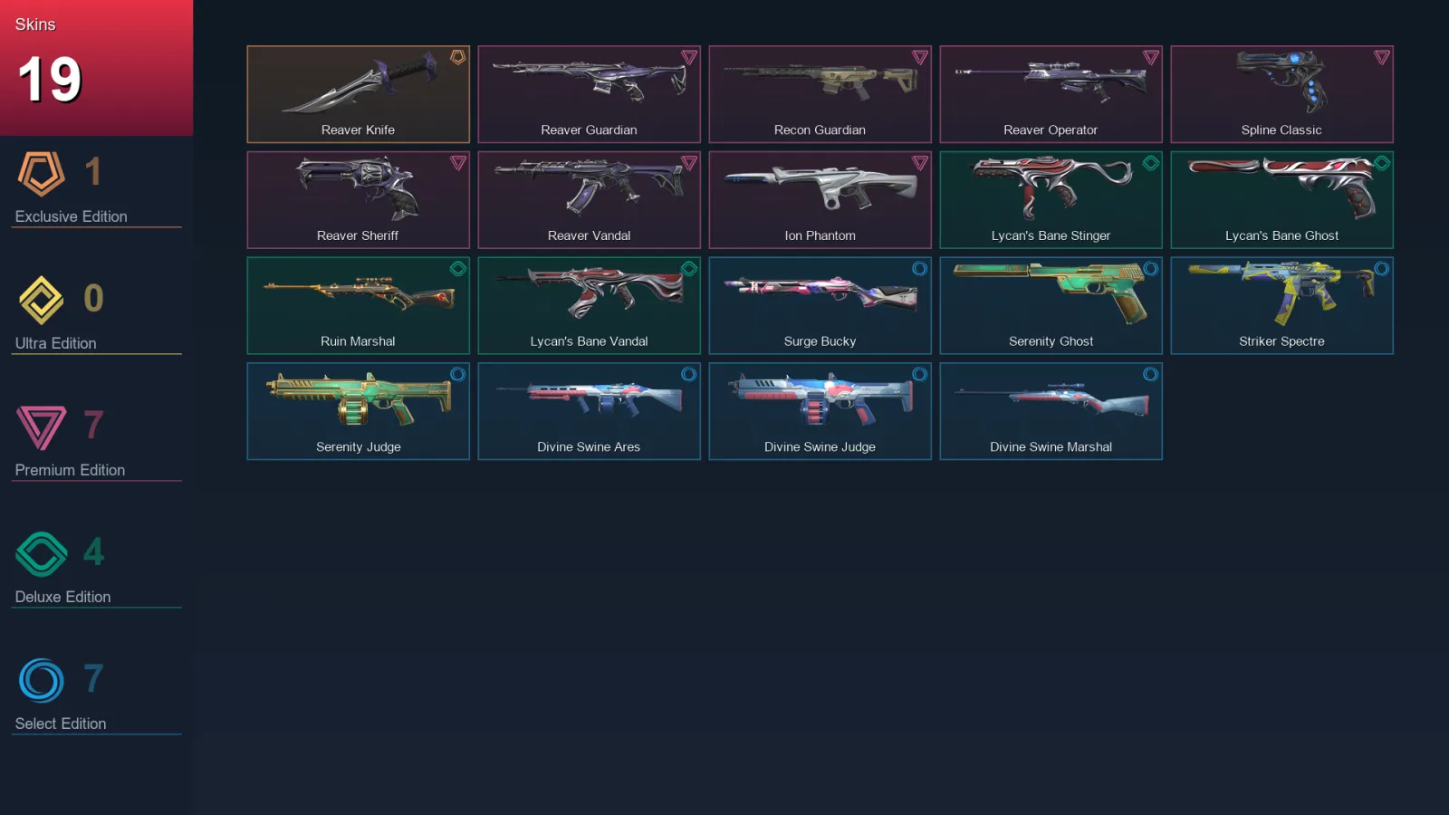 NA | Lv22 | Unranked | 19 Skin | 10 Agent | 14 Buddy