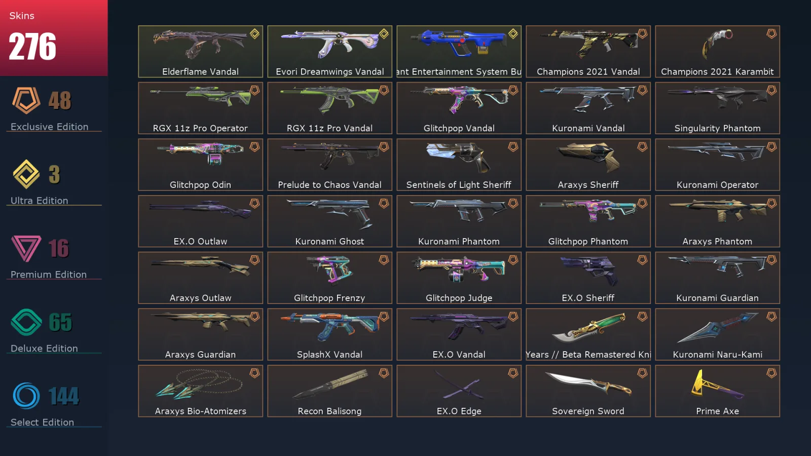[Valorant] | EU | Level 500 | Diamond 3 | 29 Agents | 276 Skins