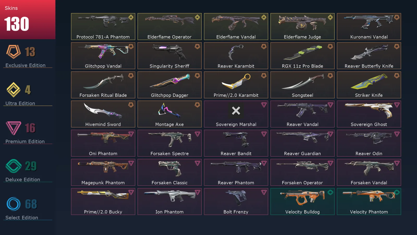 [Valorant] | EU | Level 226 | 28 Agents | 130 Skins