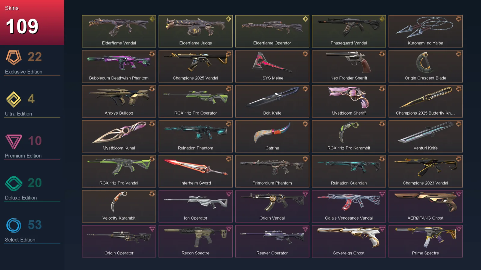 AP | Lv238 | Unranked | 109 Skin | 28 Agent | 134 Buddy