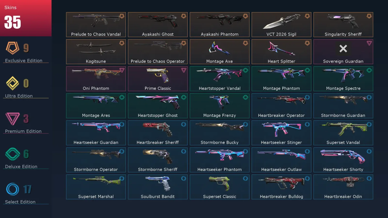 [Valorant] | EU | Level 108 | 27 Agents | 35 Skins